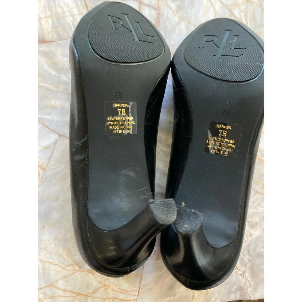 Lauren Ralph Lauren Harper Black Leather Round Toe Stiletto Pumps 7B 11739 E 14
